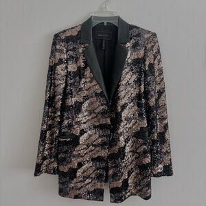 BCBG Maxazria Sequin Blazer with Leather Collar